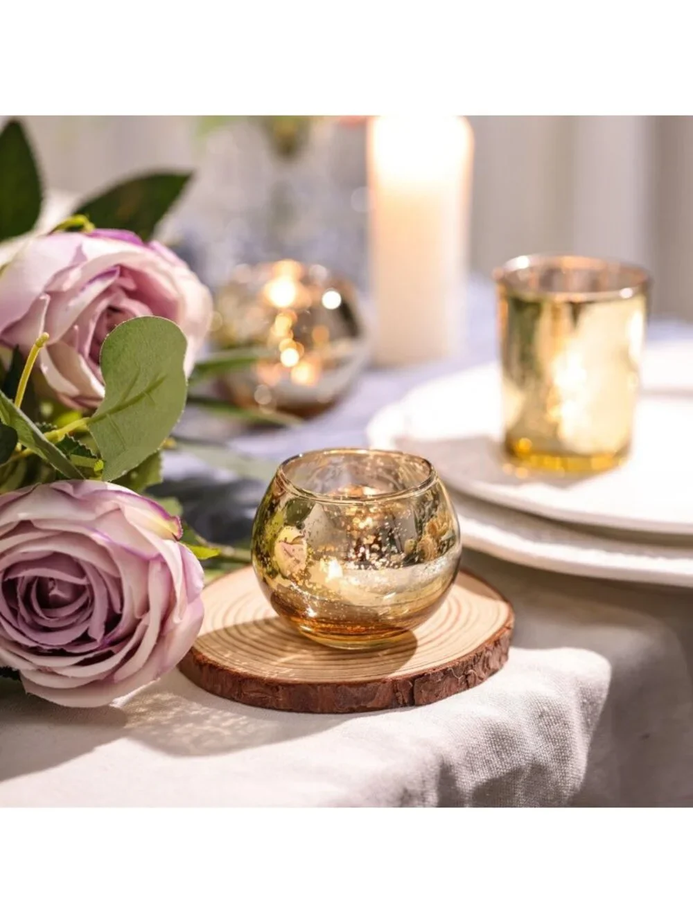 48PCS Gold Votive Candle Holders Set - Mercury Glass Tea Light Holders for